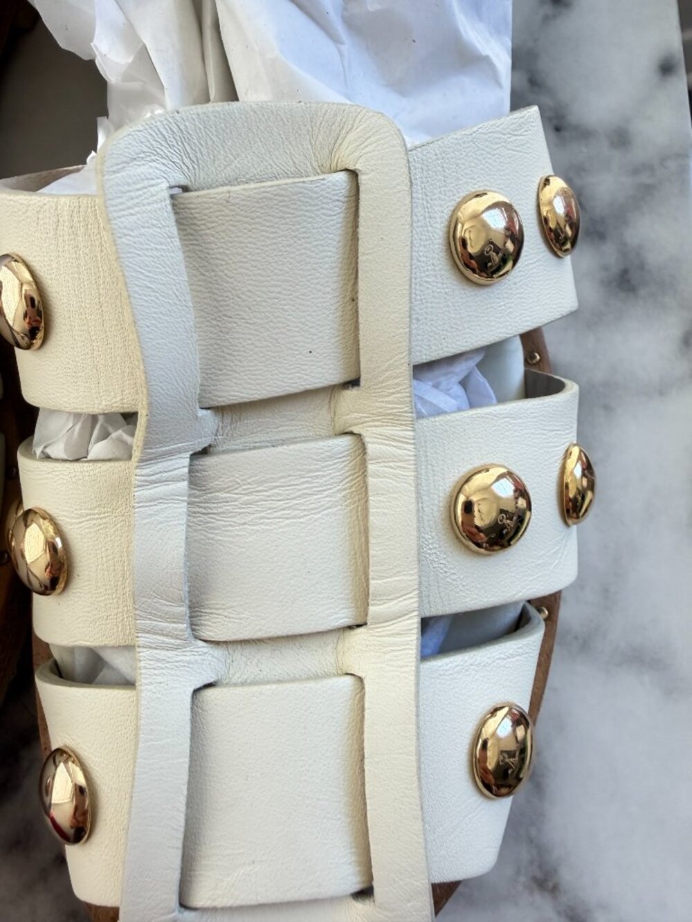 Freda Salvador White Gladiator Studded Leather Sandals - Picture 6 of 15